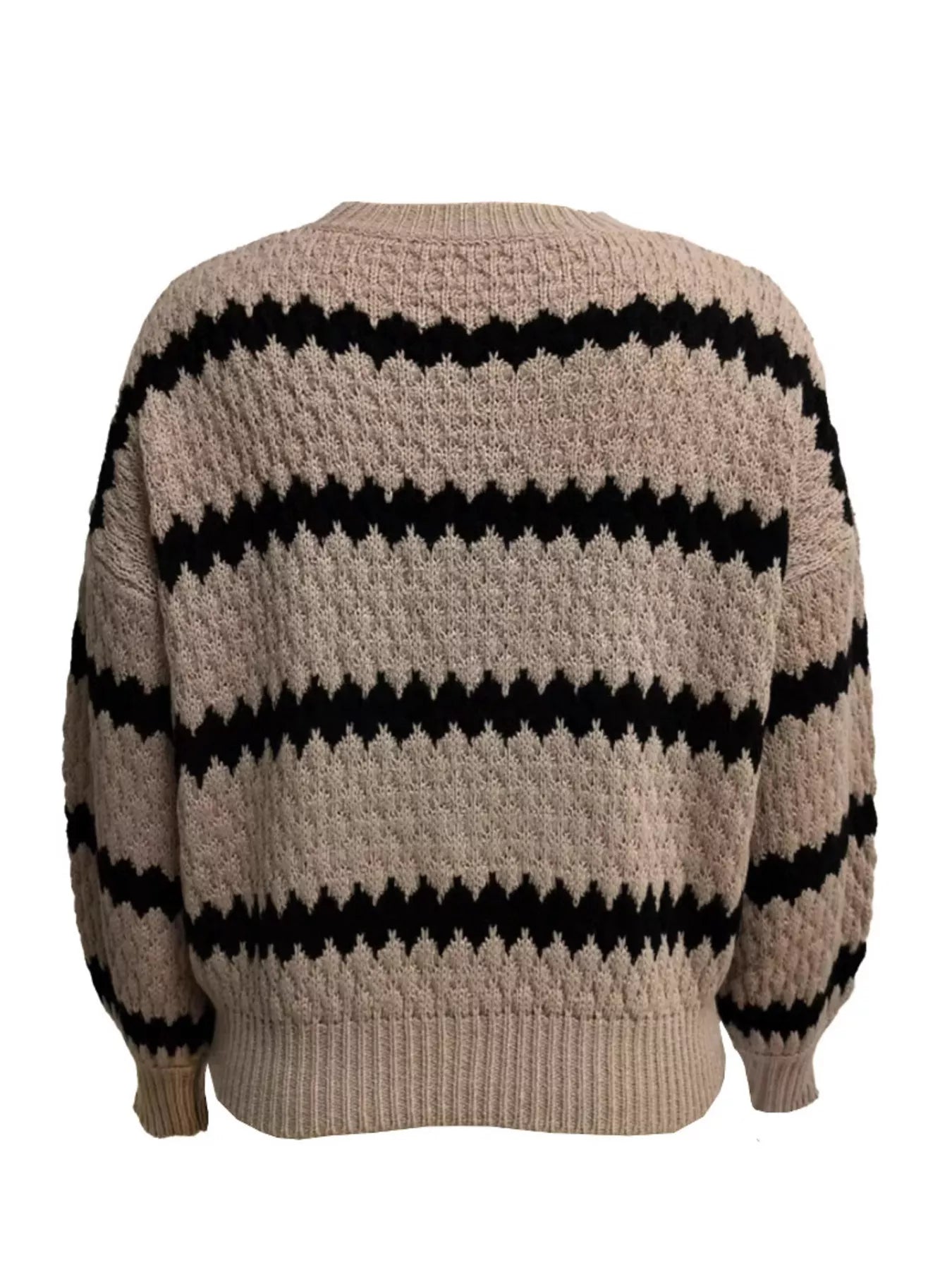 Textured Striped Round Neck Sweater