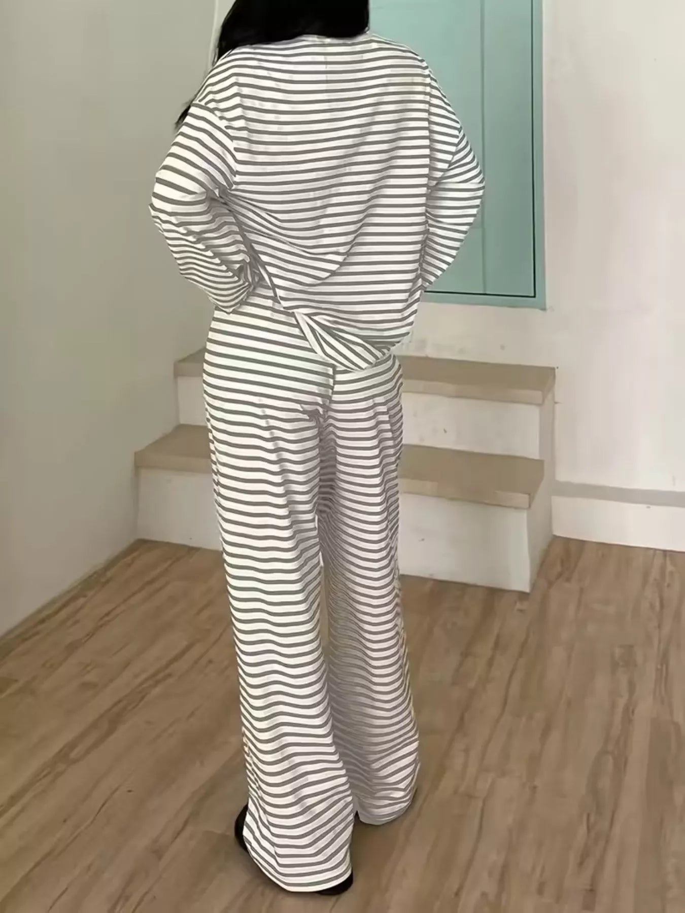 Striped Round Neck Top and Pants Set