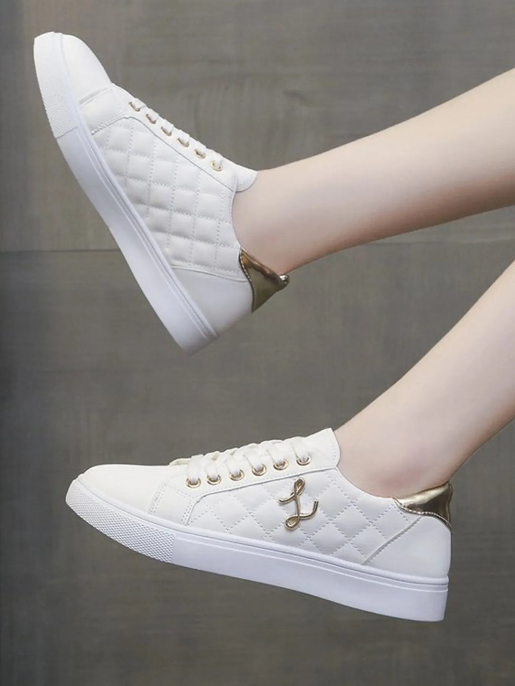 Quilted Platform Sneakers with Metallic Gold Accents