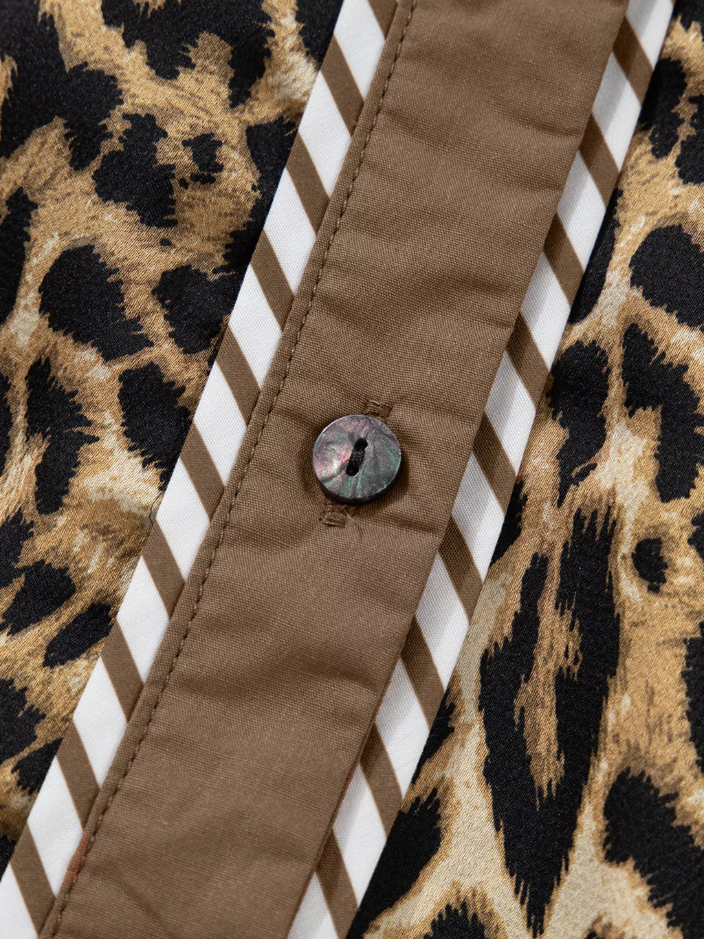 Leopard Collared 3/4 Sleeve Shirt and Loose Pants Two Piece Outfit Set