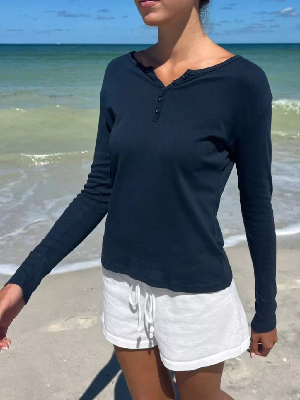 Striped Long Sleeve Henley T-Shirt