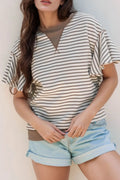 Contrast Striped Ruffle Short Sleeve Top
