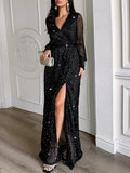 Surplice Slit Tie Waist Maxi Dress