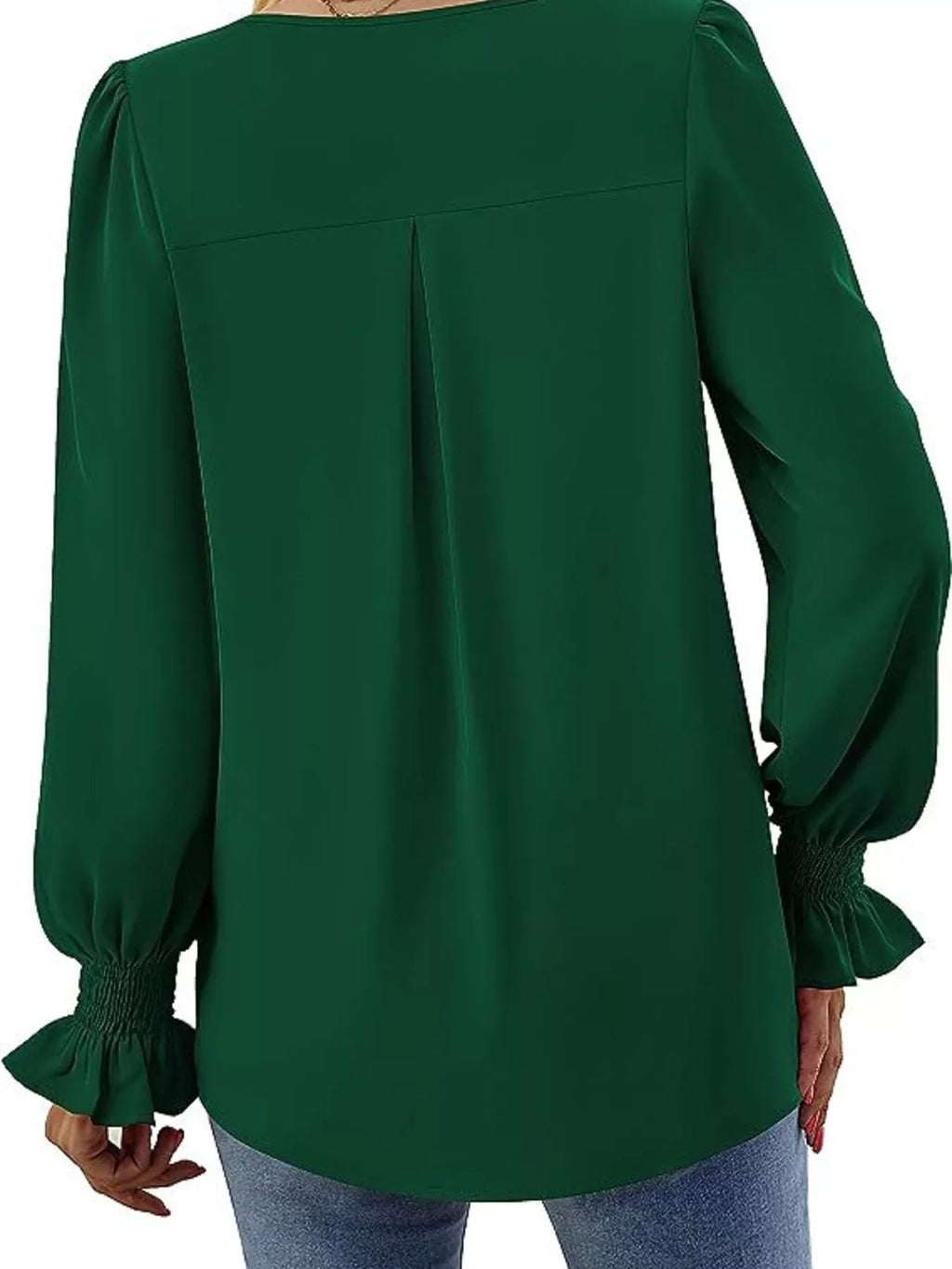 V-Neck Long Sleeve Ruffle Cuff Blouse