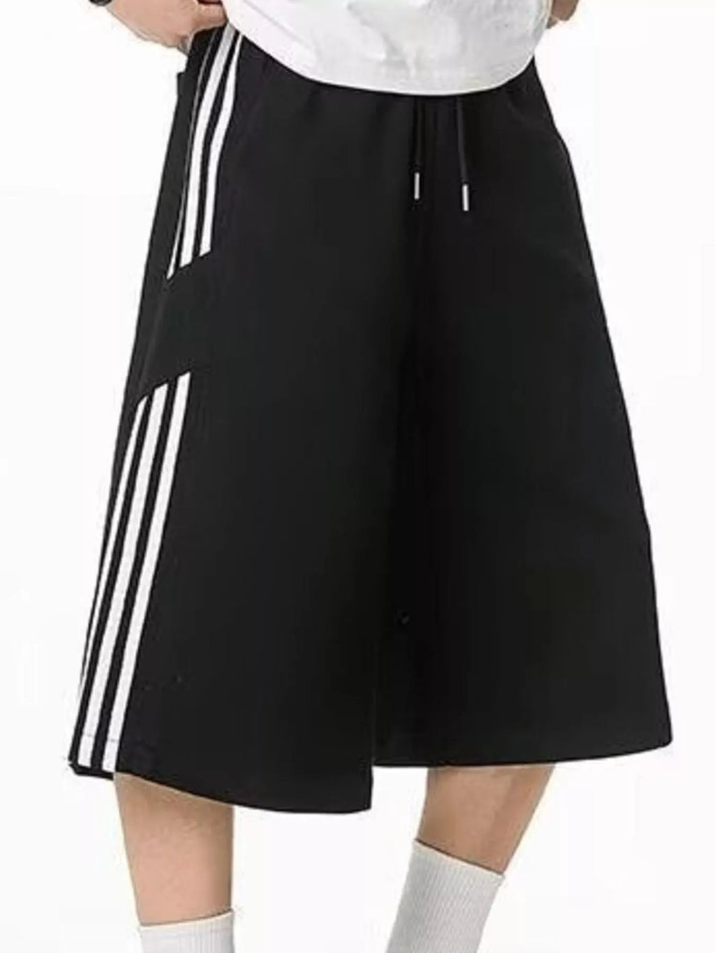 Men's Plus Size Striped Wide-Leg Cropped Pants