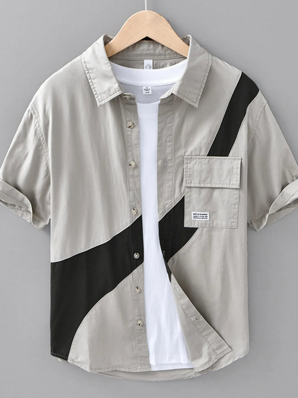 Men's Plus Size Casual Color Block Short Sleeve Shirt