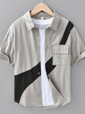 Men's Plus Size Casual Color Block Short Sleeve Shirt