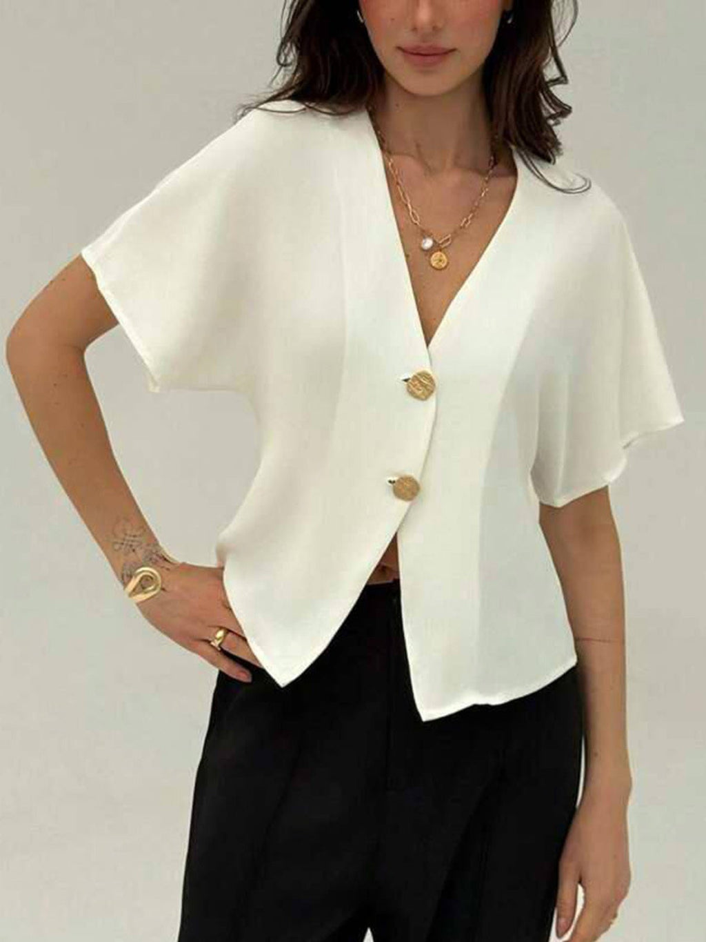 V-Neck Button-Down Shirt
