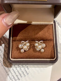 Pearl Cluster Bow Earrings