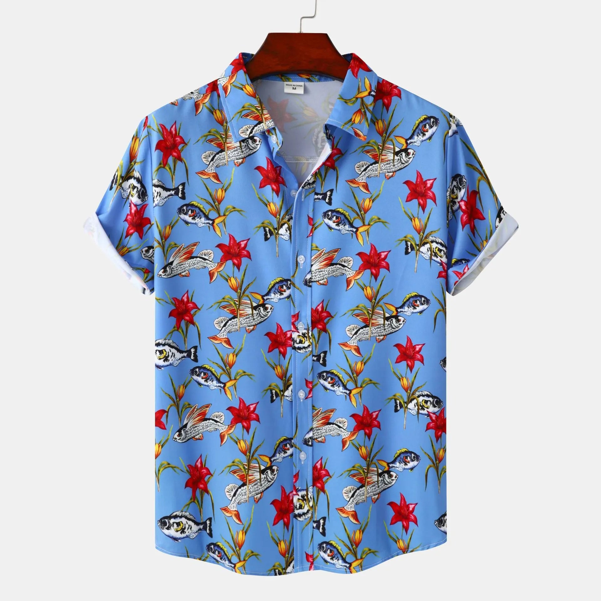 Men's Plus Size Floral Print Short Sleeve Button-Up Shirt