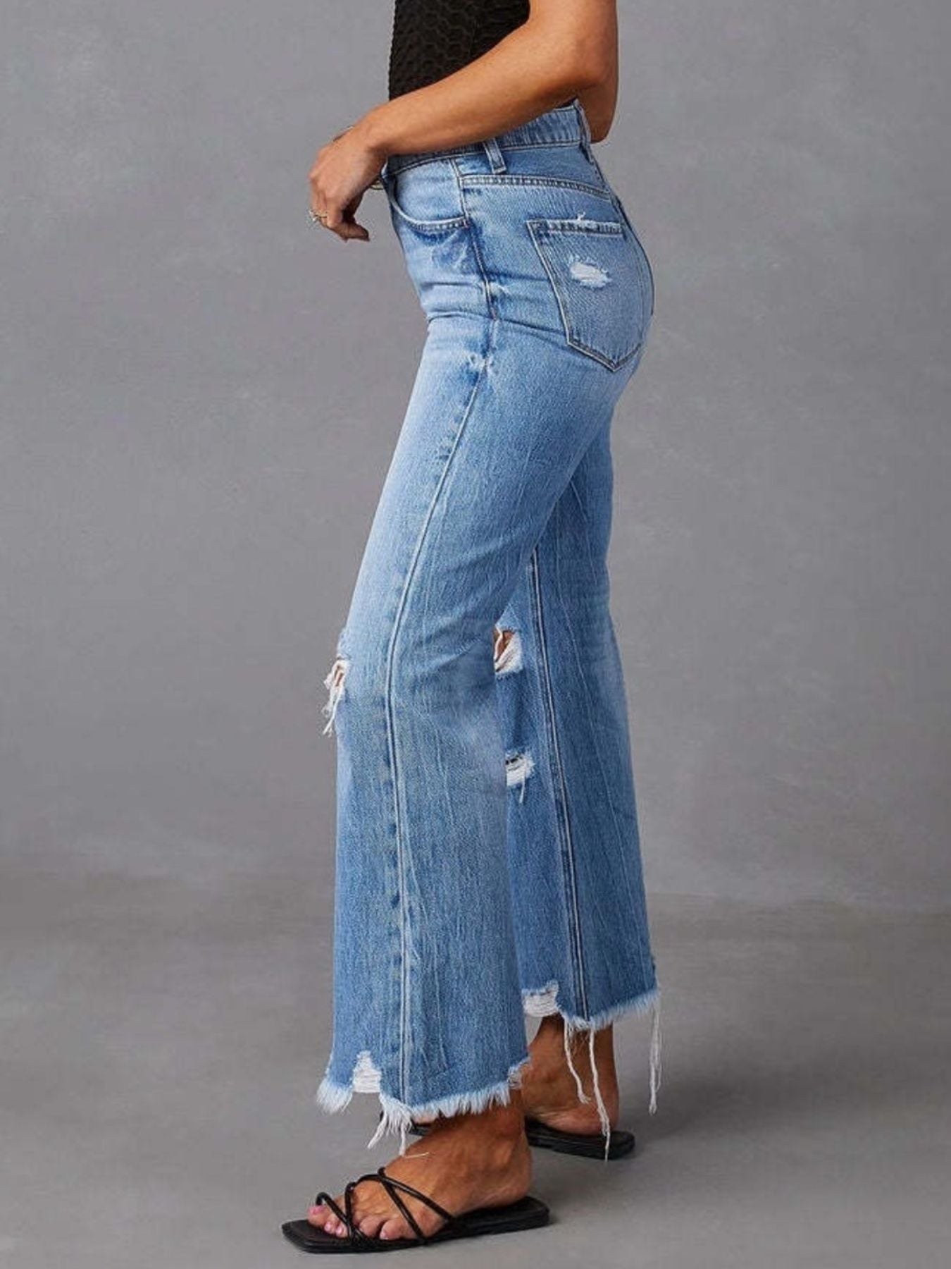 Distressed Raw Hem Flare Jeans