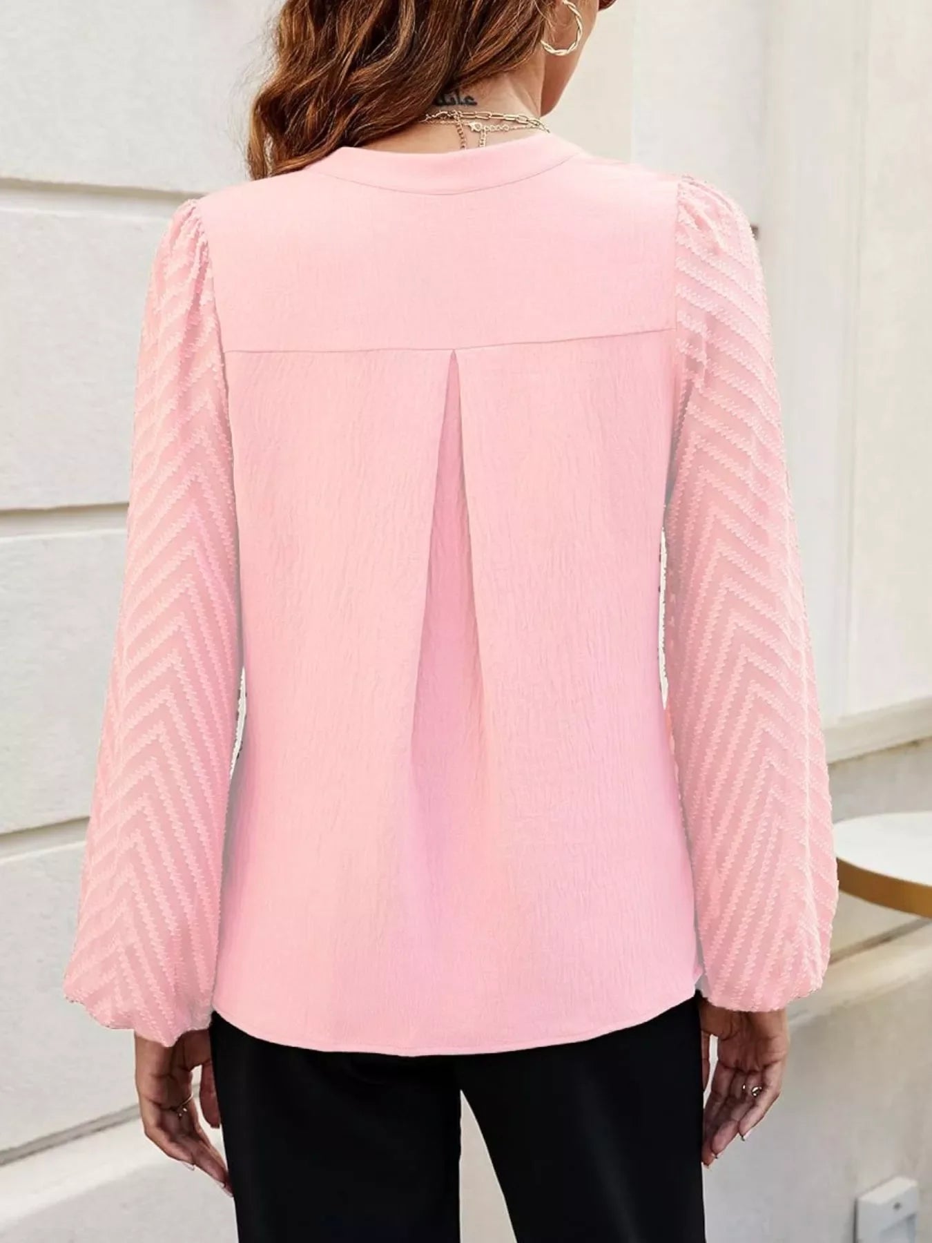 Notched Balloon Sleeve Blouse
