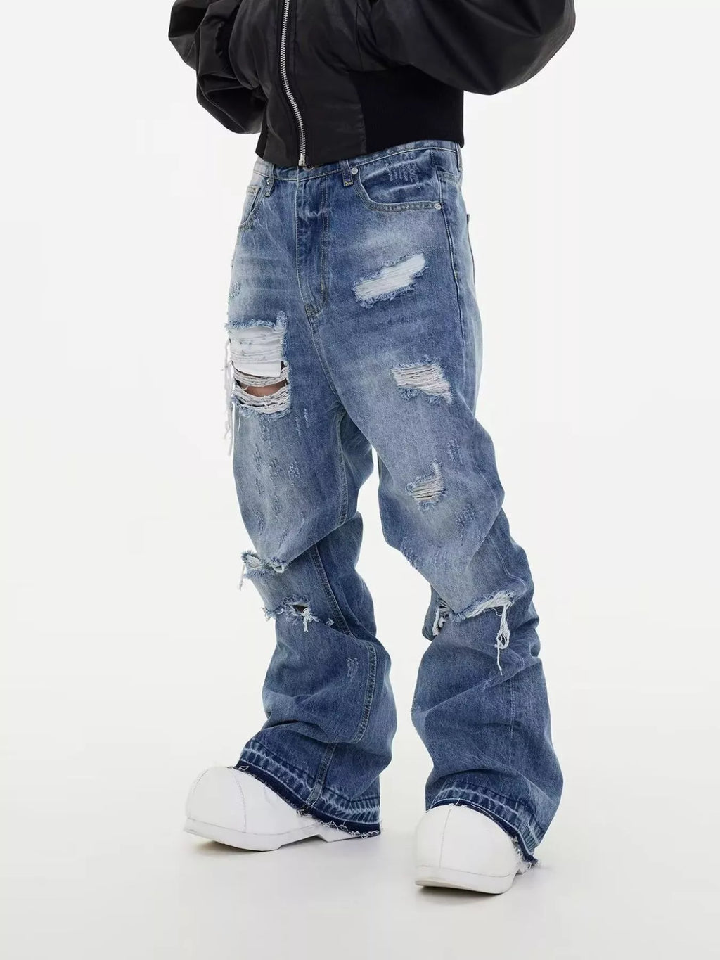 Men's Full Size Distressed Wide Leg Jeans Plus Size