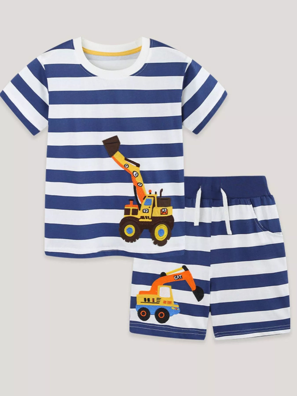 Children's Striped Excavator Print Tee and Shorts Set