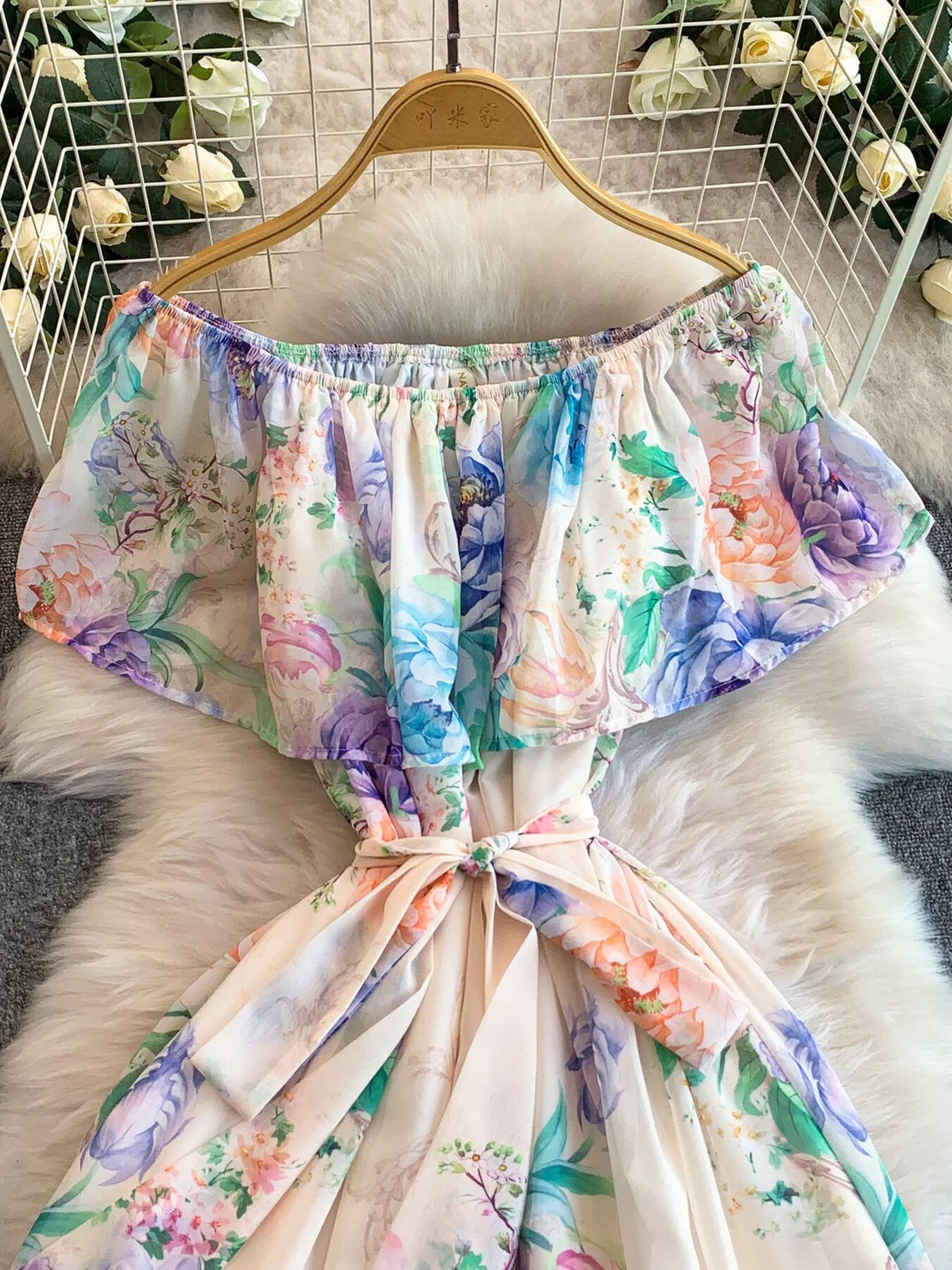 Floral Off-Shoulder A-Line Dress