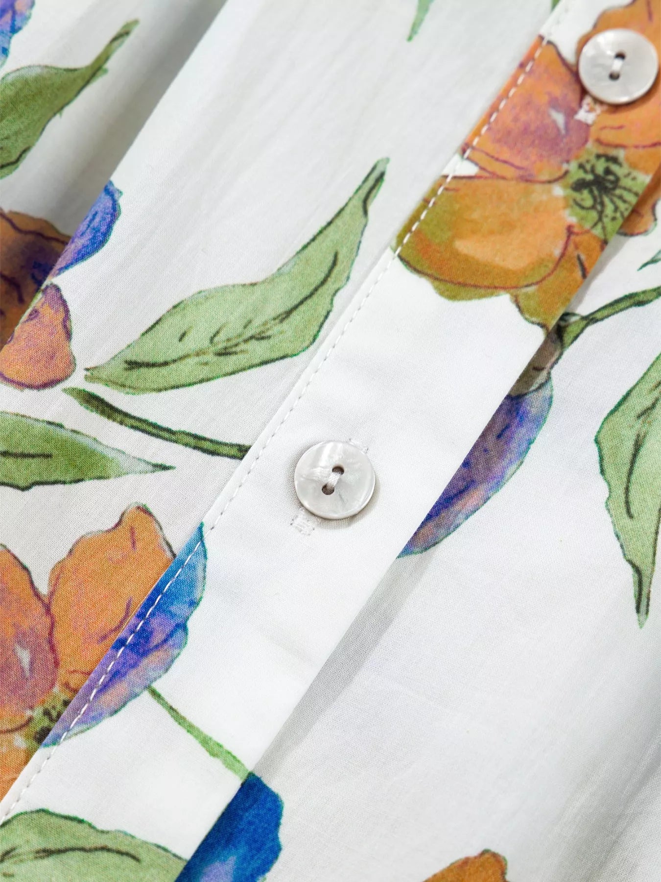 Floral Print Ruffle V-Neck Pressed Pleats Binding Tape Cotton Blouse