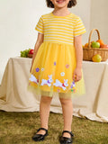 Children's Bunny & Floral Striped Tulle Dress