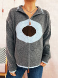 Zip-Up Contrast Trim Cardigan