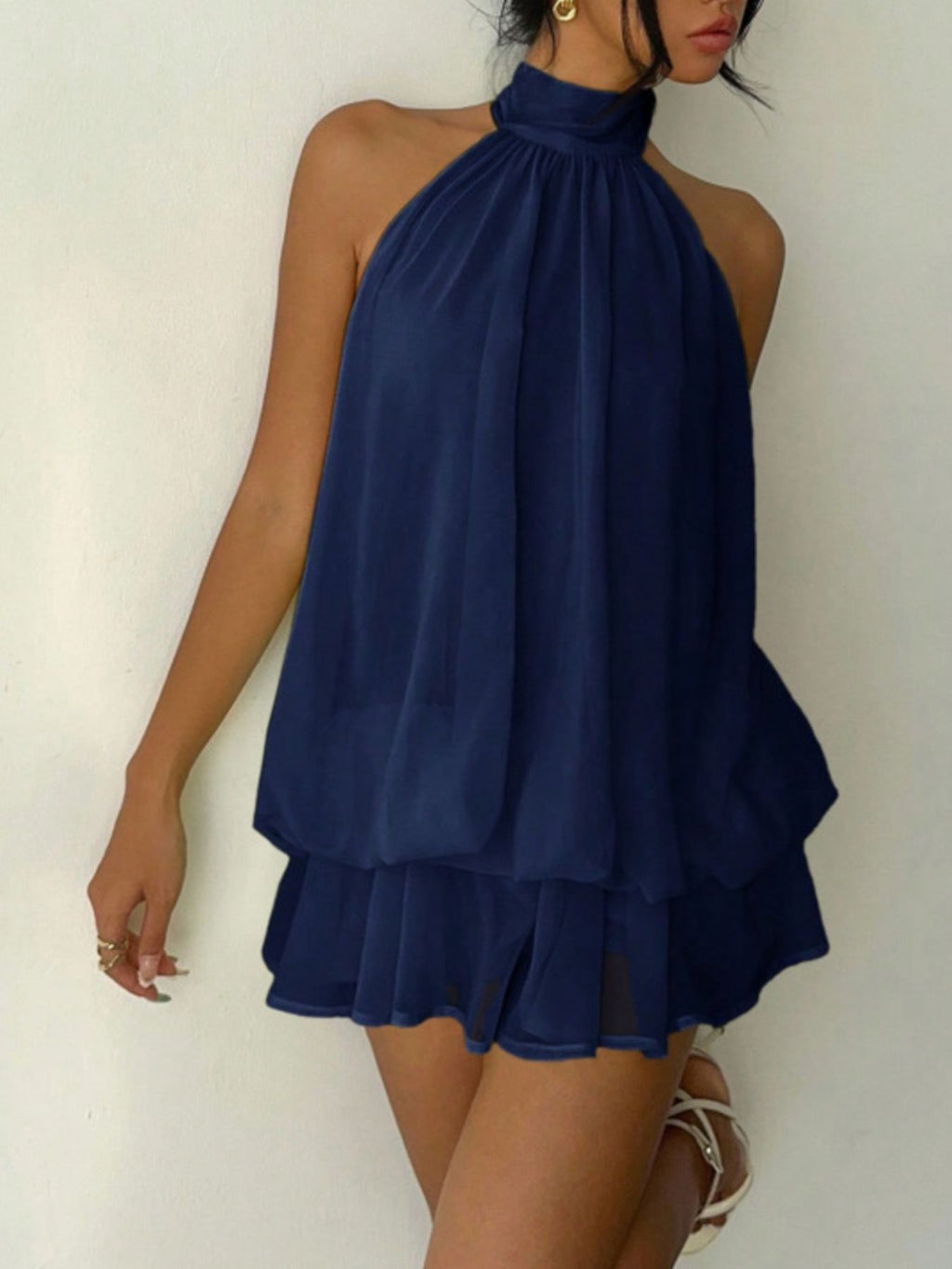 Halter Neck Layered Mini Dress