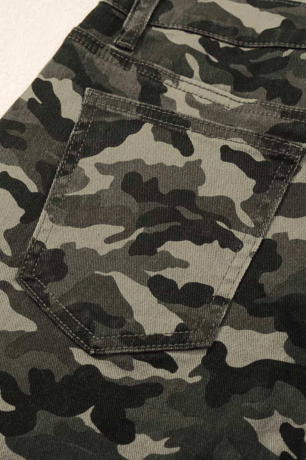 Camouflage Print Multi Pocketed Womens Denim Pants