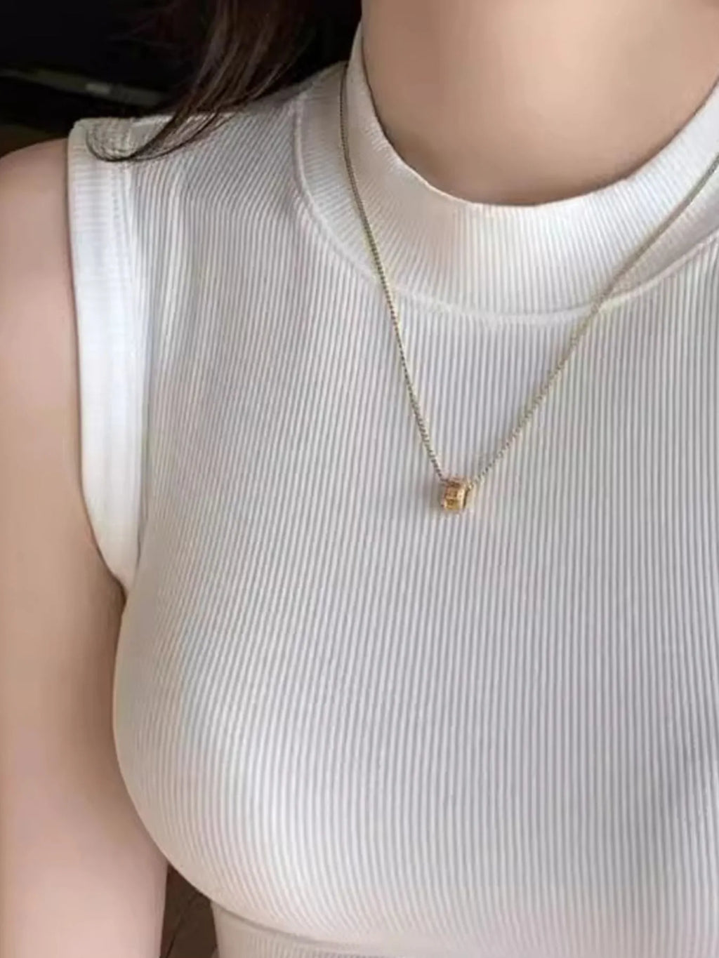 Ribbed Mock Neck Sleeveless Tank Top