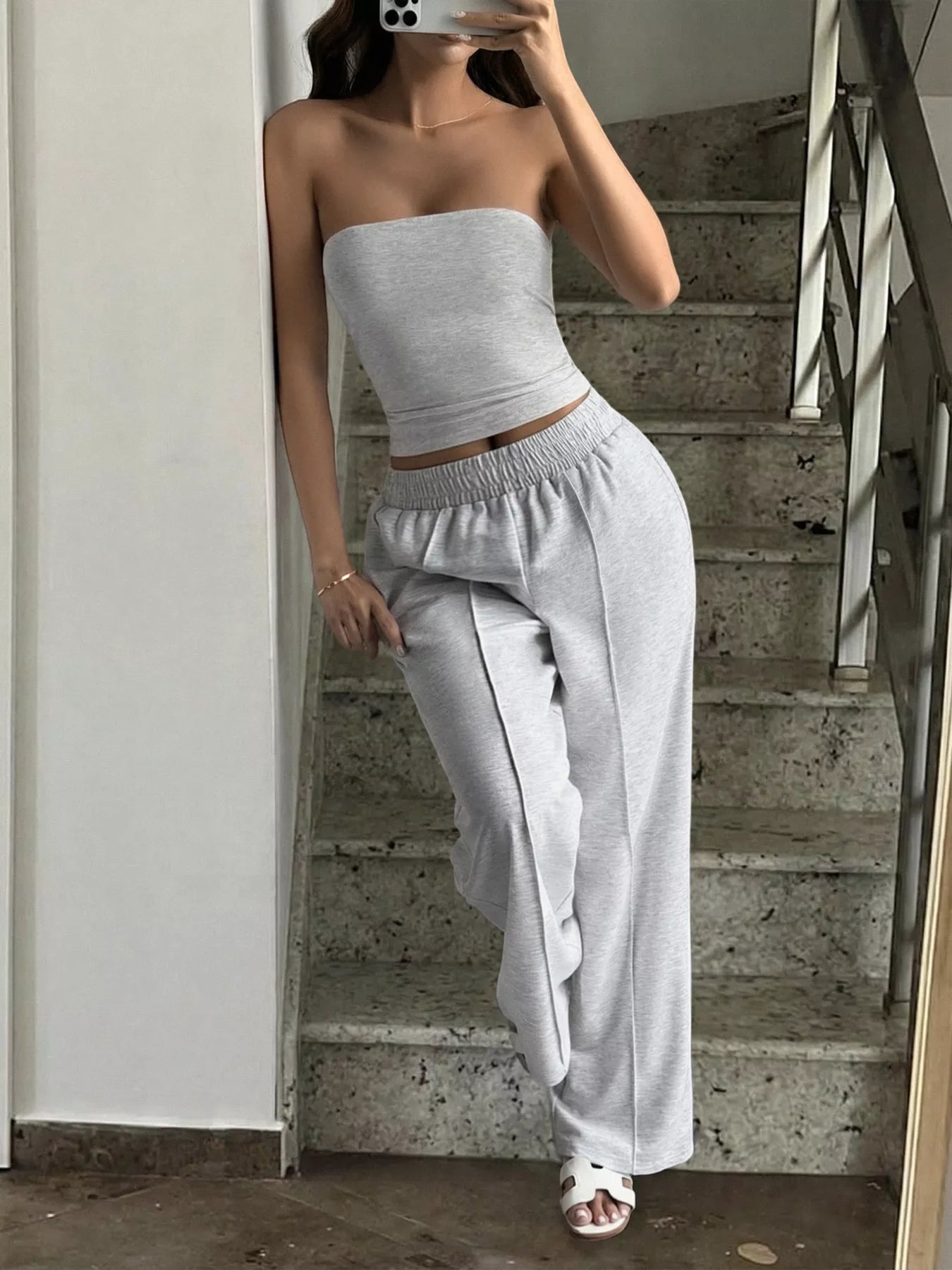 Tube Top and Wide Leg Pants Set