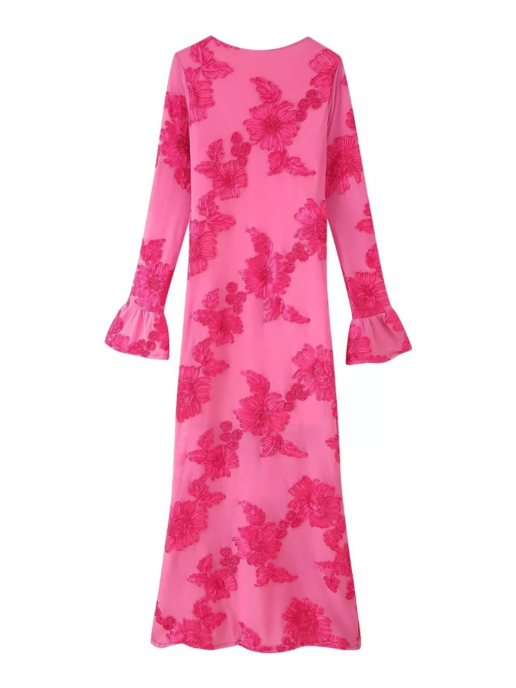 Floral Flounce Sleeve Round Neck Dress