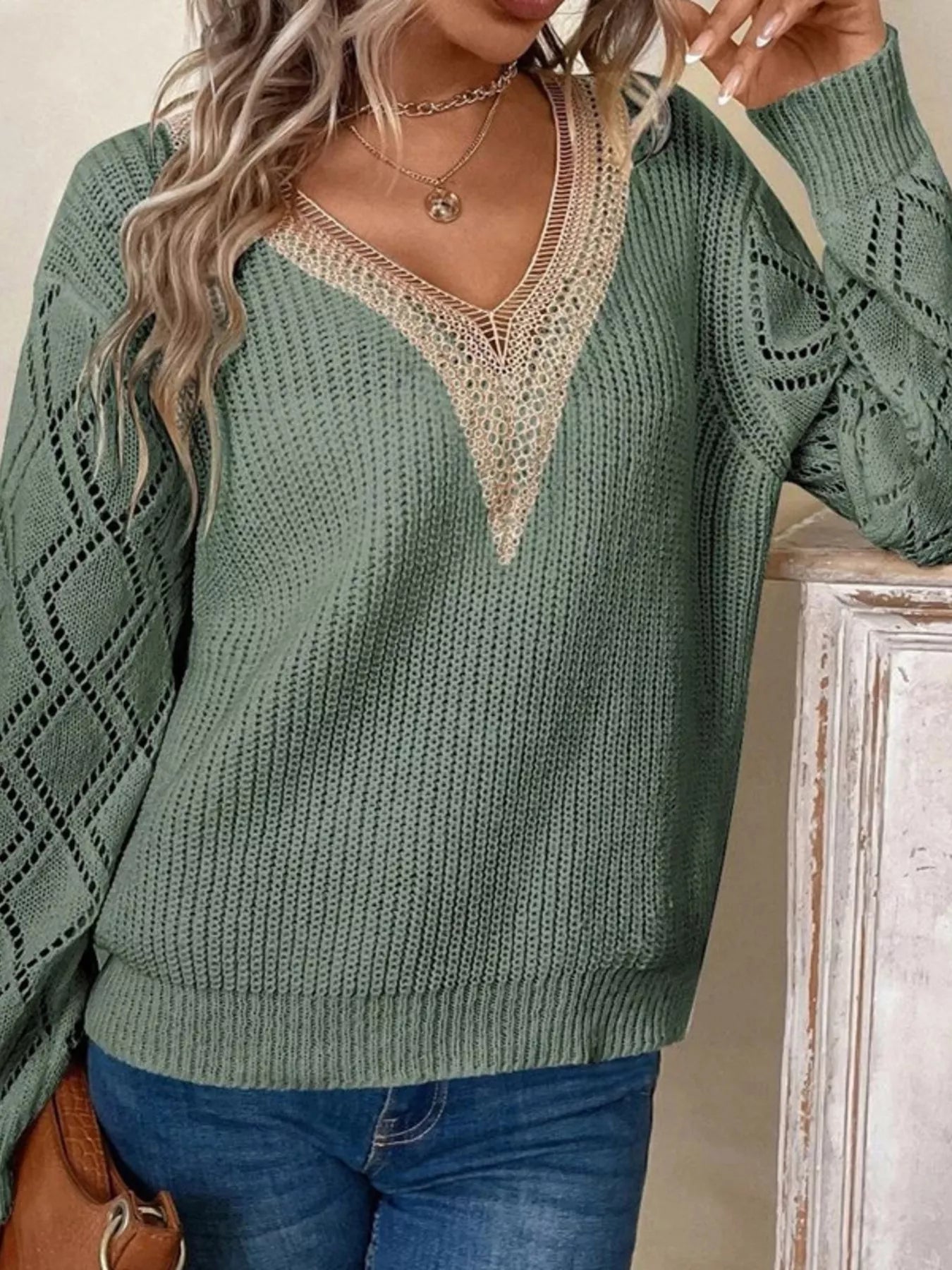 V-Neck Openwork Sweater