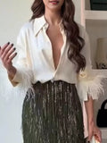 Fringe Long Sleeve Shirt & Skirt Set