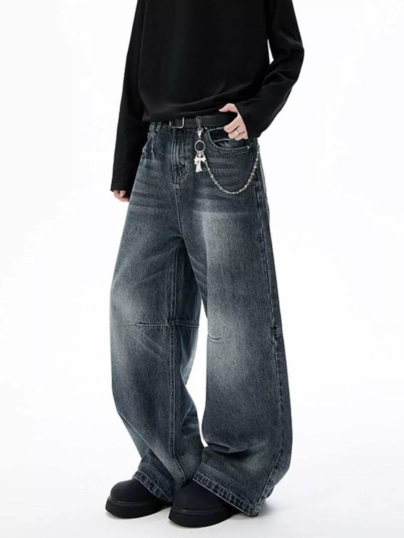Men's Full Size Washed Wide Leg Jeans Plus Size