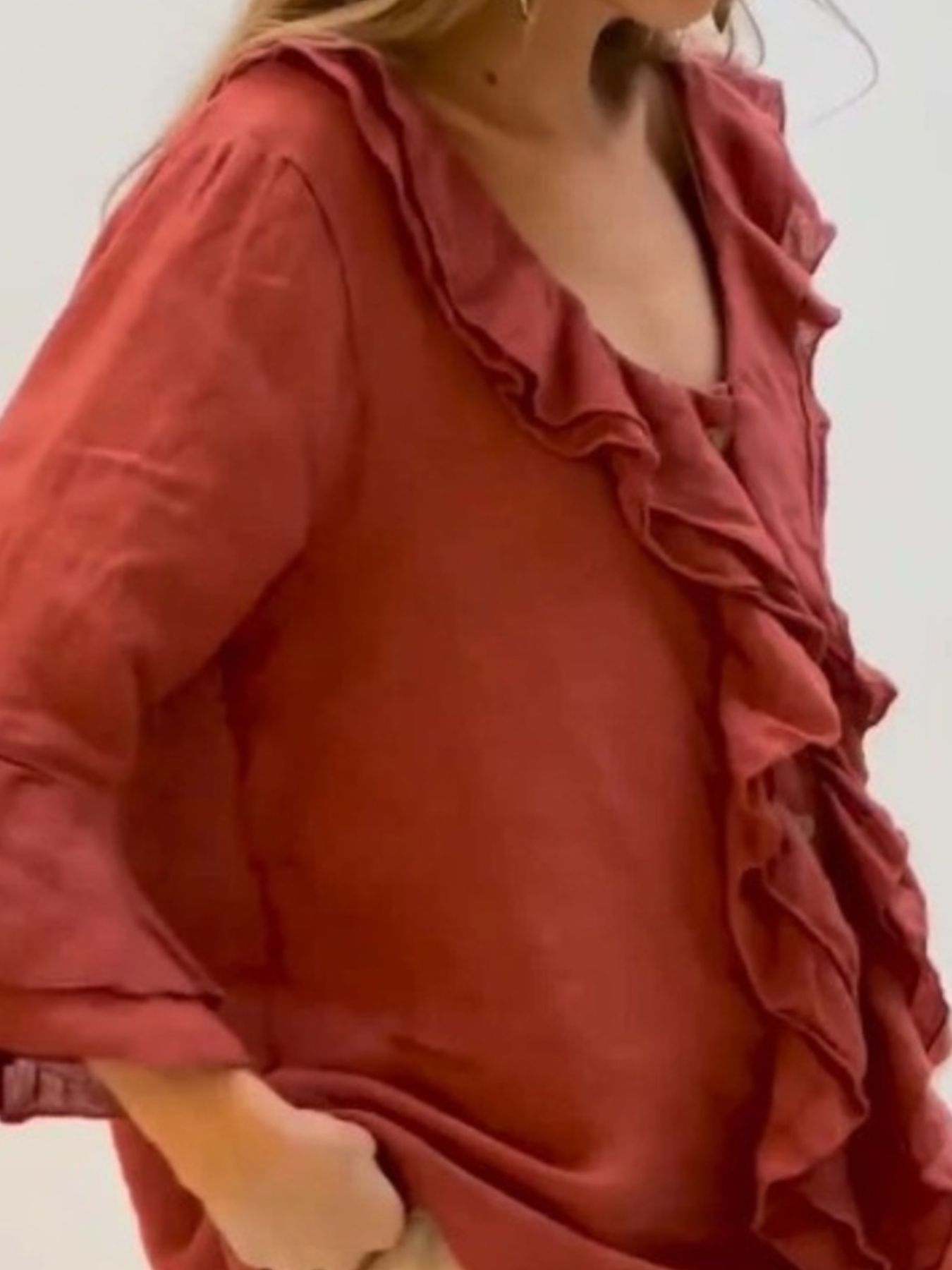 Full Size Ruffle Trim 3/4 Sleeve Blouse Plus Size