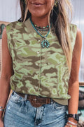 Camouflage Knit Button Up Sweater Vest
