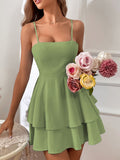 Tie Back Layered Ruffle Hem Mini Dress