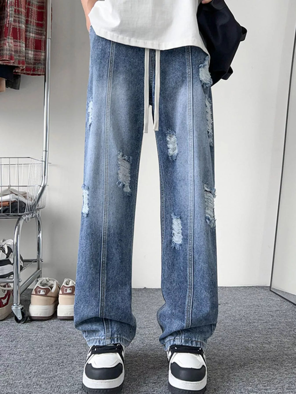 Men's Full Size Distressed Wide Leg Jeans Plus Size