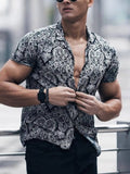 Men's Plus Size Printed Button Up Short Sleeve Shirt