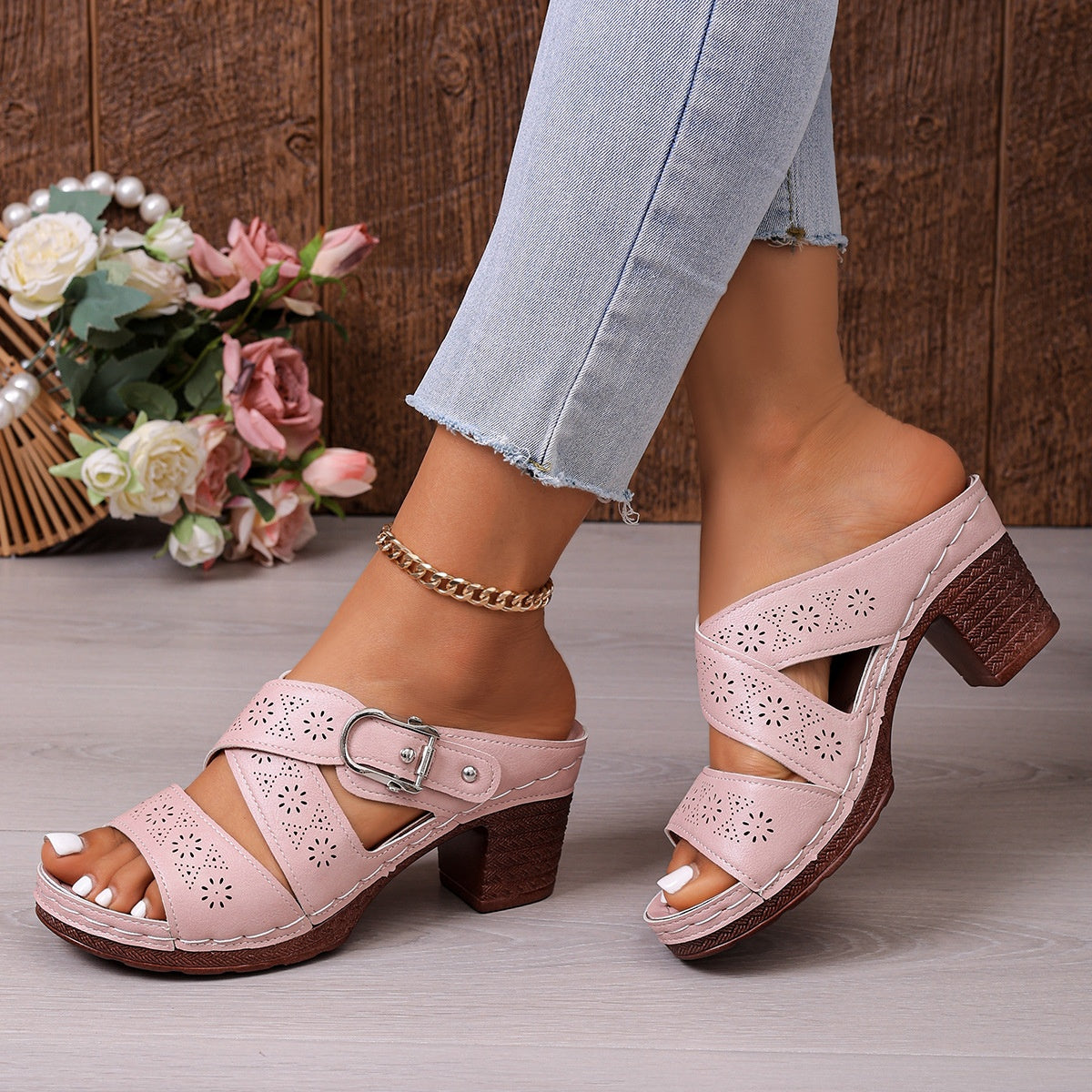 Open Toe Block Heels Sandals