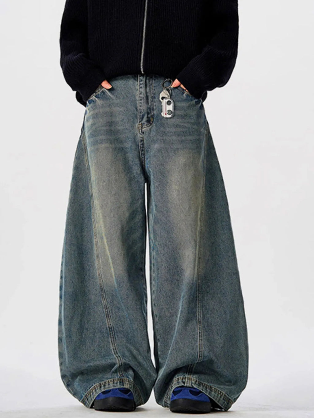 Men's Vintage Washed Wide Leg Curved Jeans