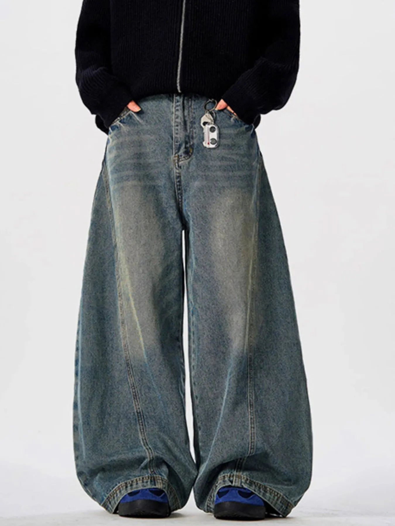 Men's Vintage Washed Wide Leg Curved Jeans