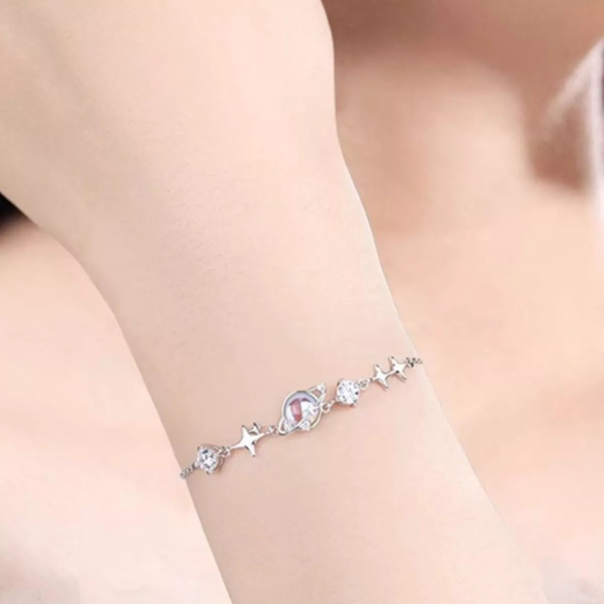 925 Sterling Silver Zircon Star Adjustable Bracelet