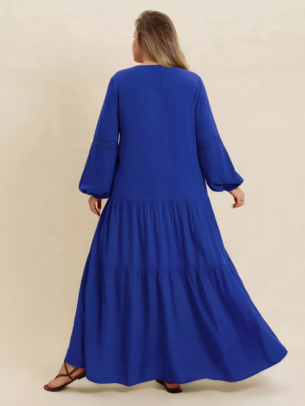 Plus Size Bohemian Tiered Maxi Dress with Balloon Sleeves