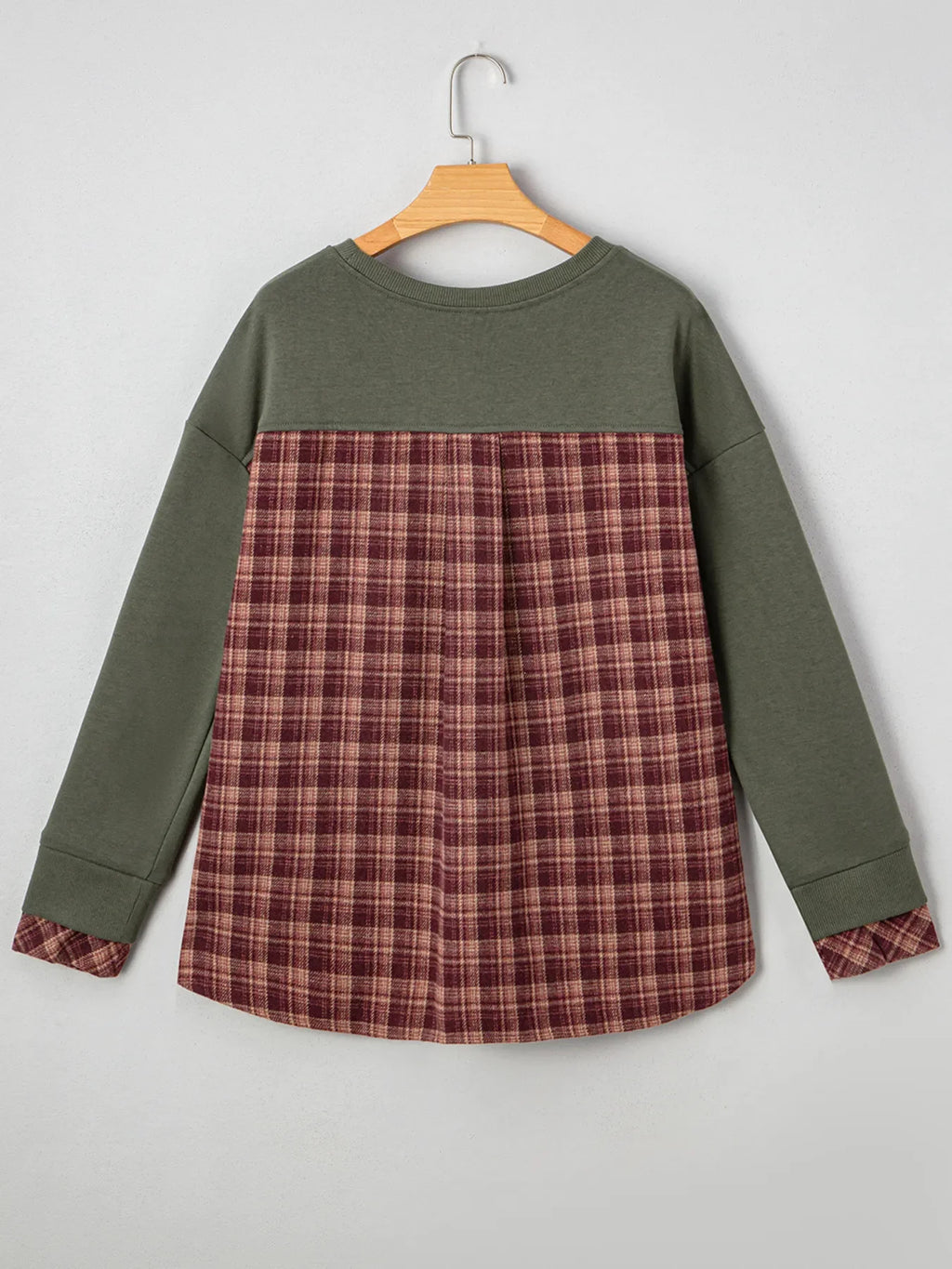 Plaid Patchwork Drop Shoulder Sweatshirt