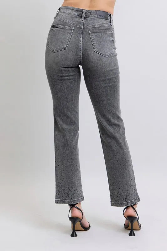 Judy Blue Full Size High Waist Rhinestone Straight Jeans Plus Size
