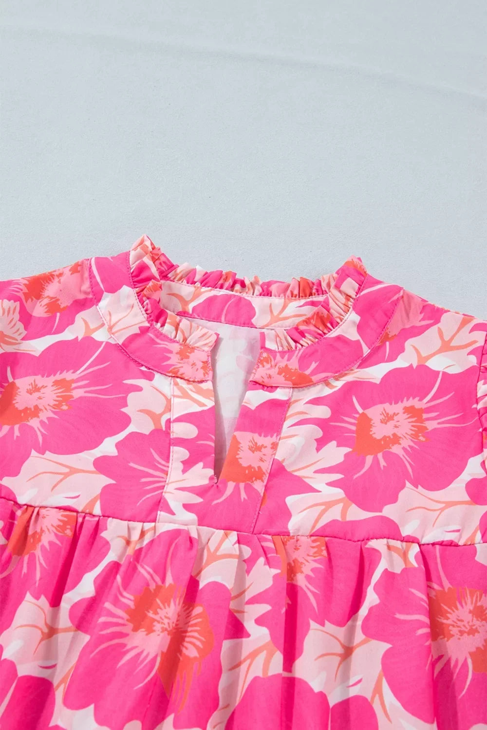 Short Bubble Sleeve Summer Floral Blouse