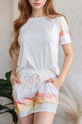 Rainbow Striped Round Neck T Shirt and Shorts Lounge Set