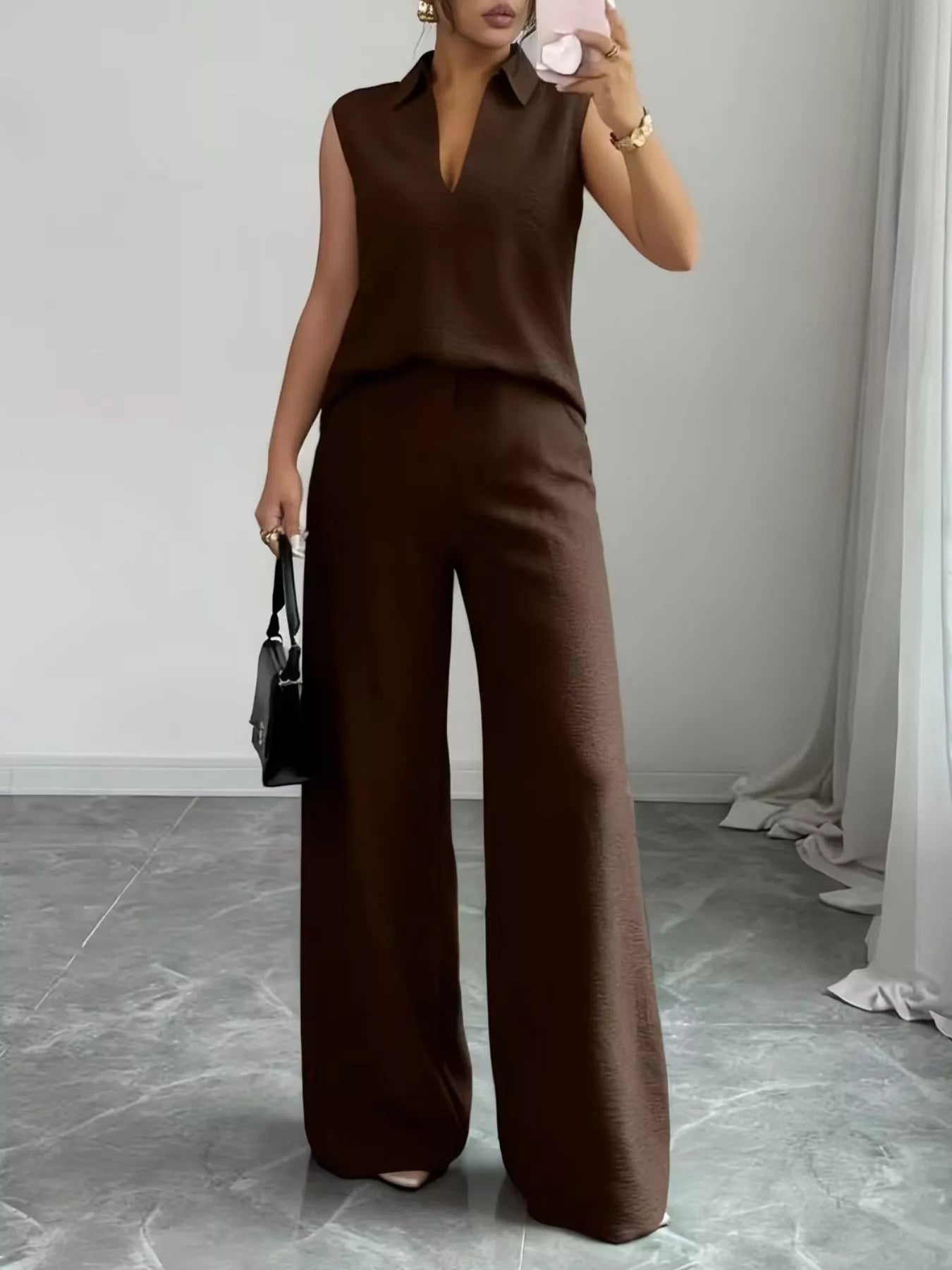 Sleeveless Top and Wide Leg Pants Set