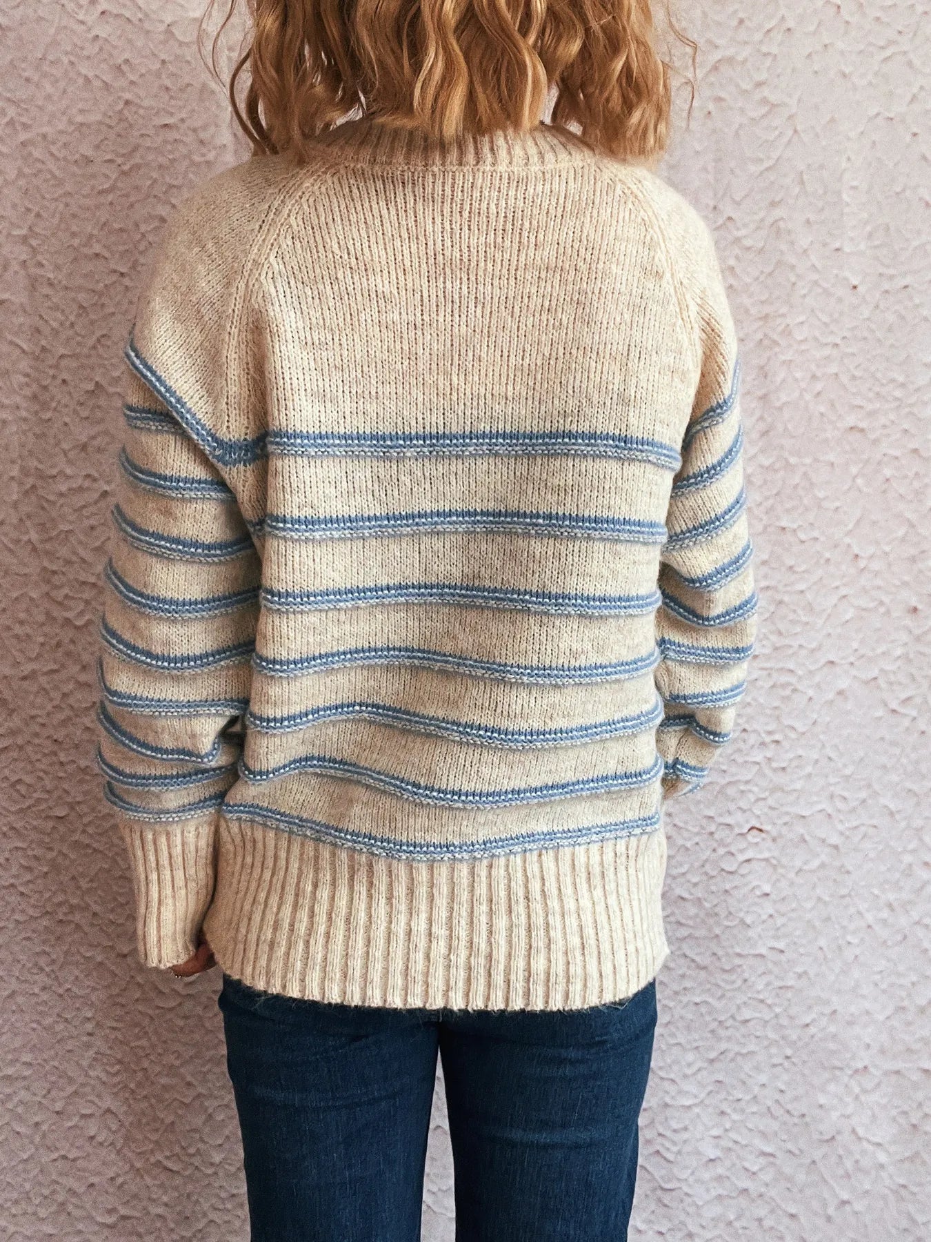 Striped Button Detail Long Sleeve Sweater
