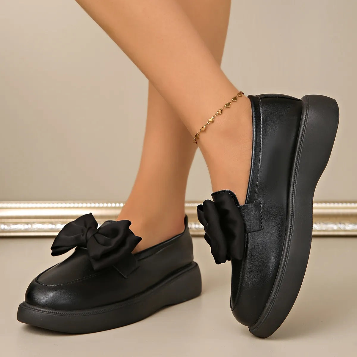 Bow Detail Platform Loafers