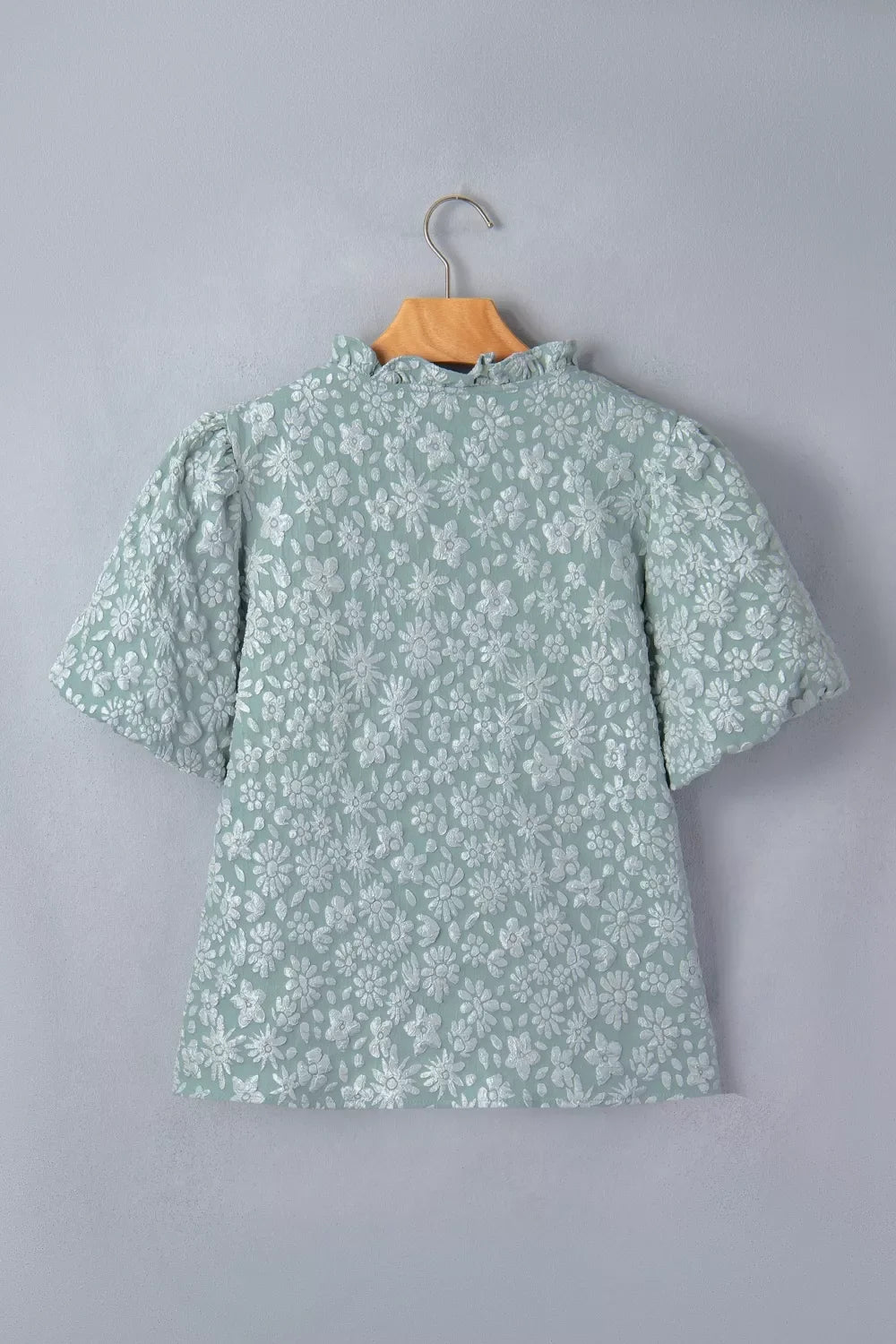 Floral Textured Jacquard Puff Sleeve Blouse