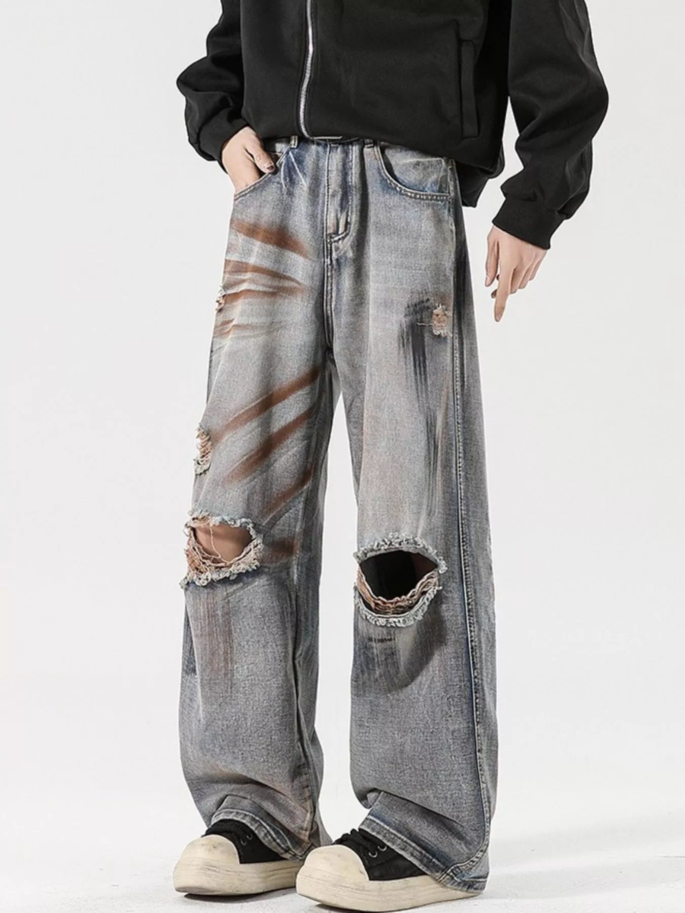 Men's Full Size Distressed Wide Leg Jeans Plus Size