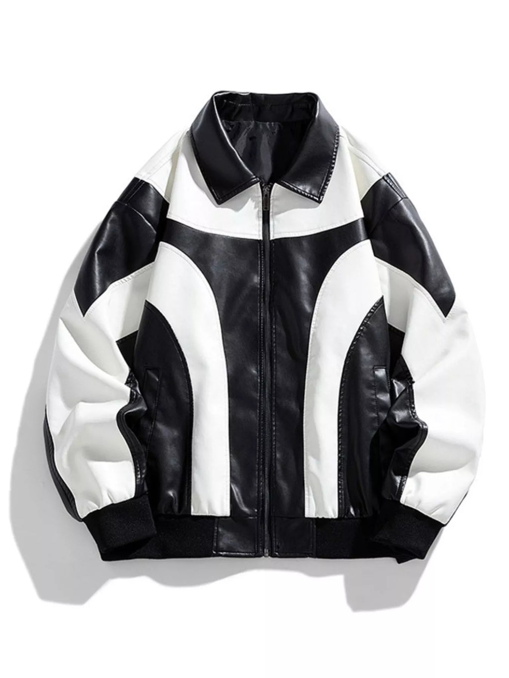 Men's Two-Tone Retro Style Faux Leather Jacket
